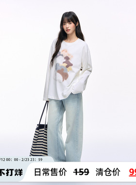 NS76 秋季可爱叠叠乐小狗图案印花宽松显瘦休闲纯棉长袖T恤女上衣