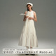 NS76 新款原创设计提花露肩棉麻长裙挂脖式少女无袖A字白色连衣裙