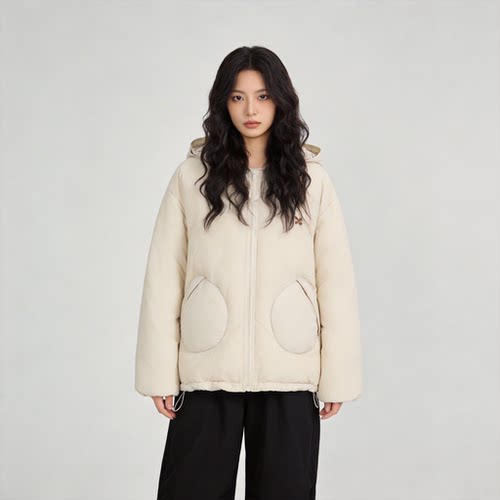 NS76冬季90白鸭绒连帽加厚双层帽子logo刺绣斜插兜保暖羽绒服
