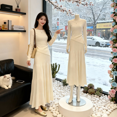 针织连衣裙秋冬大方得体两件套装