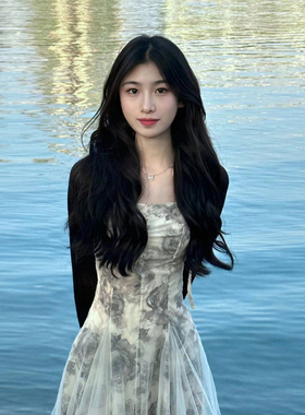 新中式复古水墨画碎花吊带连衣裙子女夏季独特漂亮长裙两件套装裙