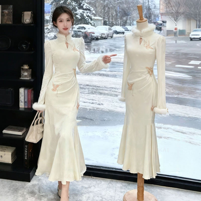 新中式改良旗袍连衣裙女鱼尾长裙
