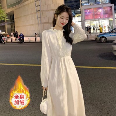 超仙甜美配大衣加绒打底连衣裙女