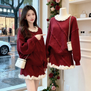 巨好看独特漂亮2026超火秋冬装一整套穿搭针织毛衣短裙子两件套装