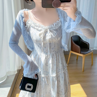 长裙 法式 甜美初恋系蓝色碎花吊带连衣裙子女夏季 2025新款 气质套装