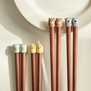 【原创】家用卡通筷子耐高温防霉红檀木木筷成人儿童筷可爱防滑筷