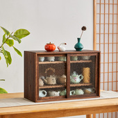 桌面实木置物架 功夫茶具收纳架收纳柜 博古架 防尘茶杯架 茶壶架