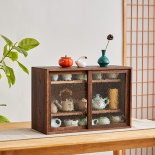 桌面实木置物架 防尘茶杯架 茶壶架 博古架 功夫茶具收纳架收纳柜