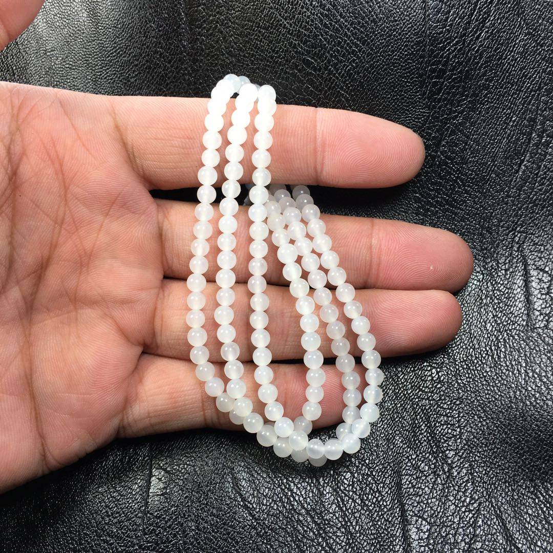 新疆和田且末羊脂白玉级卡4mm毫米108多圈素项手链子串挂绳佛珠