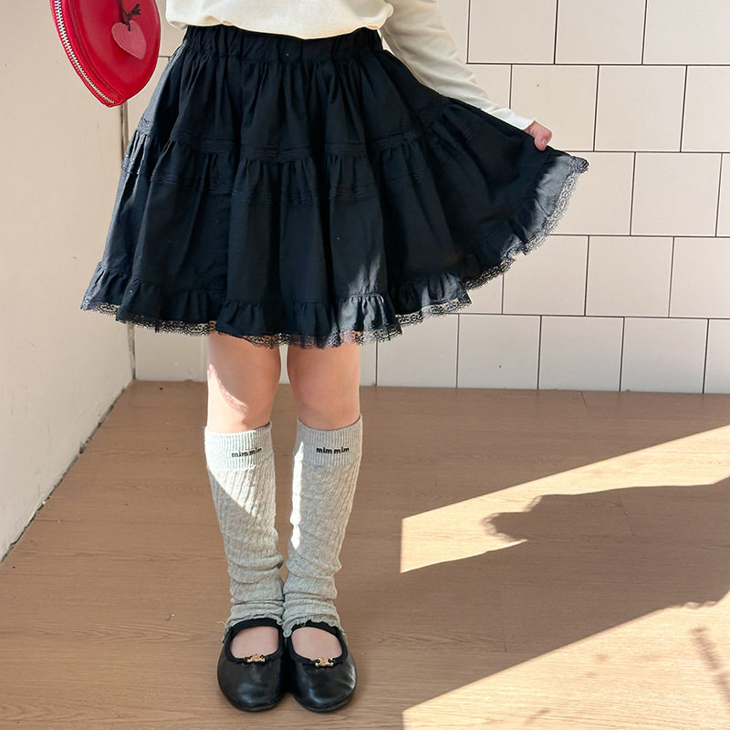 女童百搭短裙2025春夏儿童韩版芭蕾百褶裙子公主甜美蕾丝边半身裙