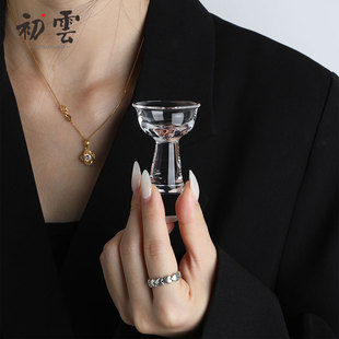 酒杯小杯子国潮风 高台杯白酒杯复古中式 初云原创传统 水晶马上杯
