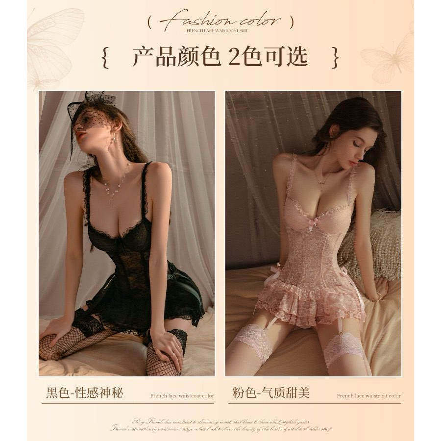 纯欲性感情调床上情侣趣味诱惑蝴蝶结层层蛋糕蕾丝吊带睡裙衣套装