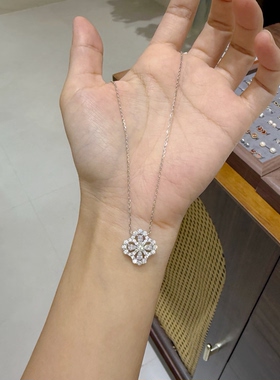 经典四叶草   5A火彩锆石超闪！S925通体纯银 大牌满钻项链女礼物
