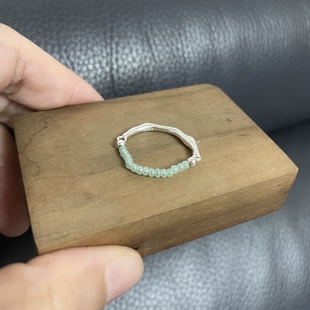 韩Ins博主款  S925纯银  泫雅风绿色串珠 弹力绳戒指女 个性~