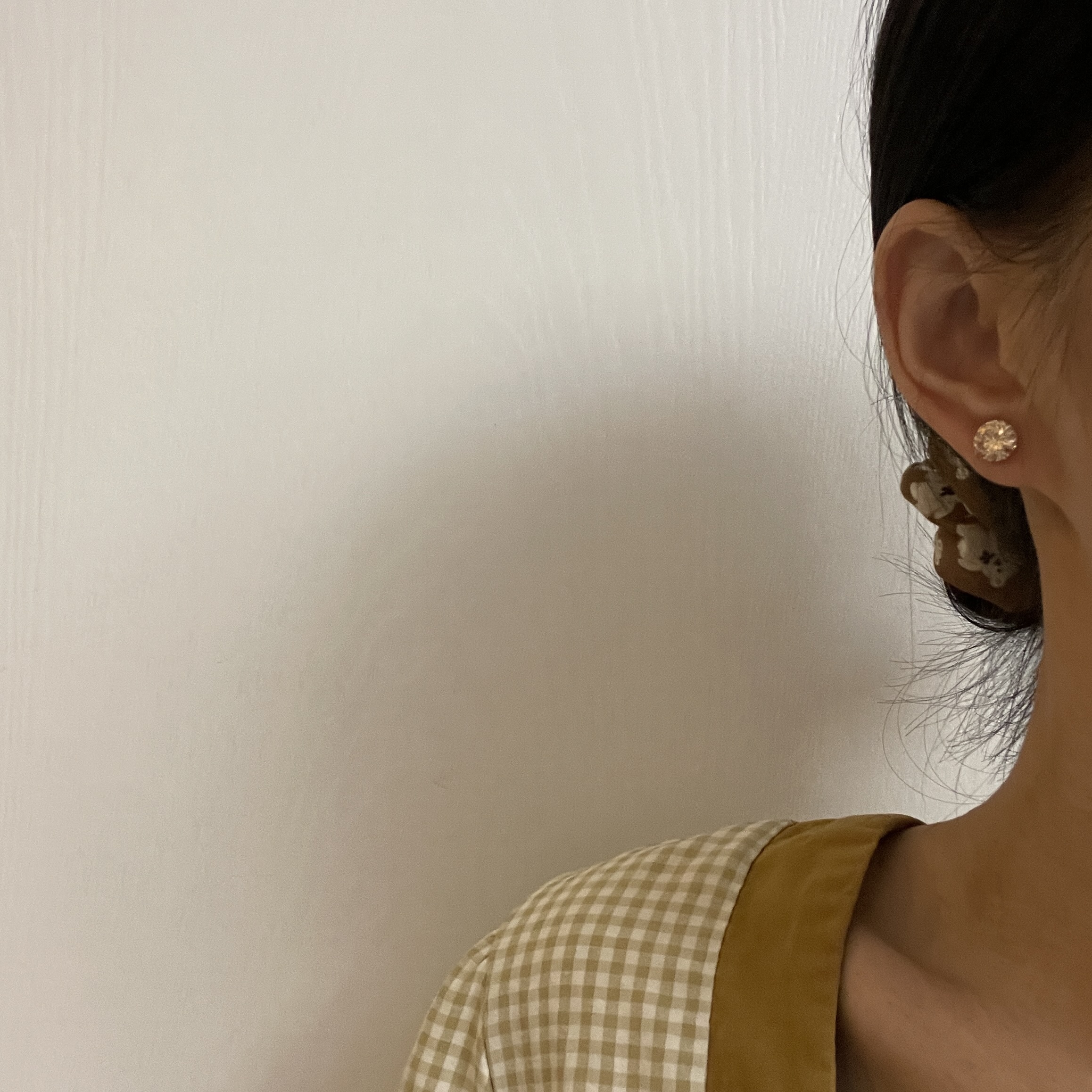 气质香槟色锆石水钻耳钉925纯银