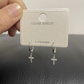 极简 耳扣耳坠耳环防过敏 S925通体纯银 CHIC十字架 韩ins博主款