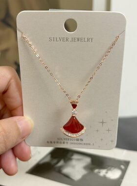 品牌精工！  S925通体纯银 天然红玛瑙 小扇子细锁骨项链女礼物