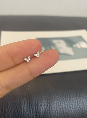 养耳洞  Bling闪~S925通体纯银 迷你小爱心 满钻耳钉女 精致百搭