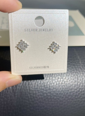 复古菱形 S925通体纯银 气质通勤 超闪Bling锆石钻耳钉养耳洞礼物