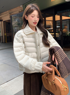晴雨雪轻薄排骨羽绒服女短款2025新款90白鸭绒韩版时尚杏色冬外套