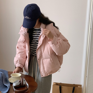 奶呼呼小个子羽绒服女短款2023韩版连帽宽松加厚白鸭绒面包服外套