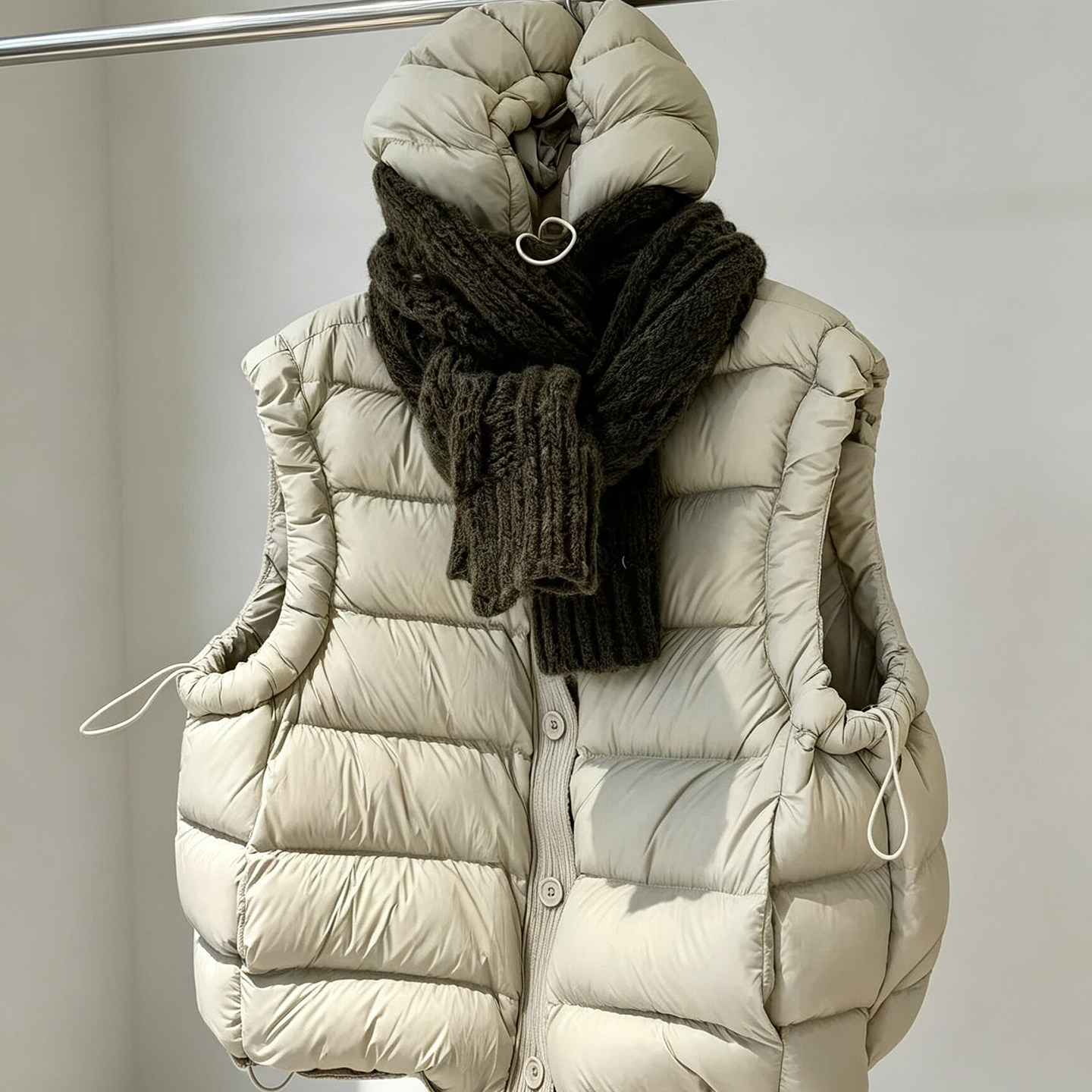 90针织拼接羽绒服女马甲加厚连帽图片
