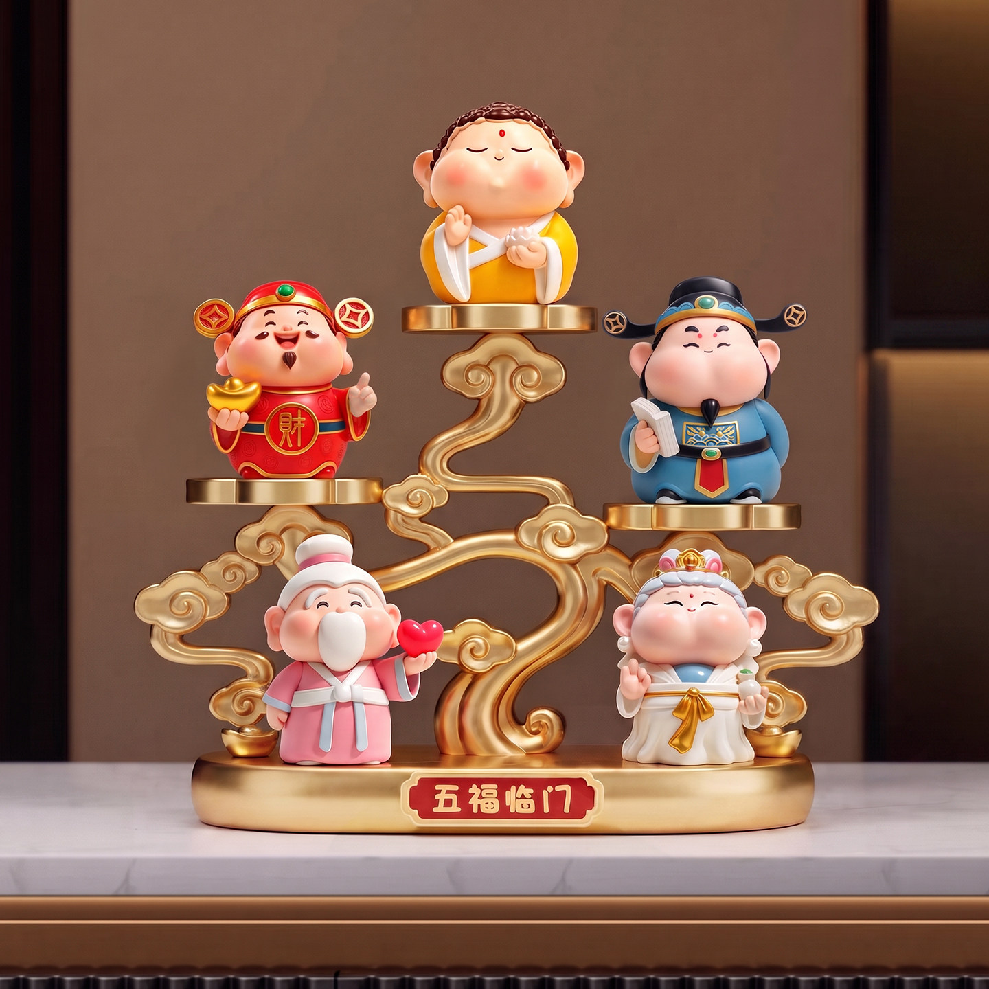 五福临门福禄寿喜财神摆件客厅玄关酒柜乔迁新居中式招财纳福好物