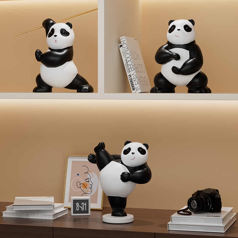 创意熊猫摆件轻奢高档客厅玄关电视柜酒柜展示柜装饰乔迁新居礼品