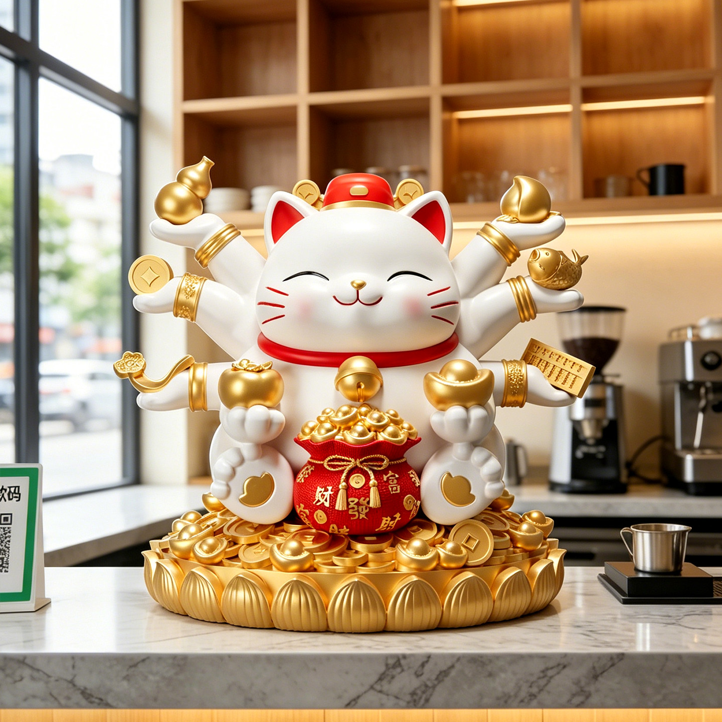 八方来财发财树招财猫摆件客厅店铺收银前台自动招手高档开业礼物图片