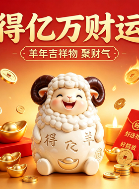 喜气羊羊存钱罐2026新款只进不出书柜卧室床头柜摆件玄关儿童礼物