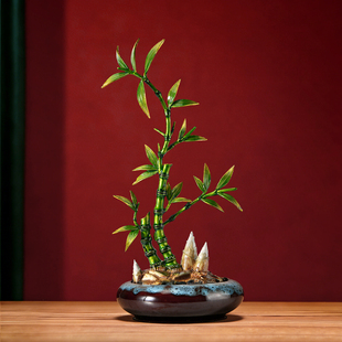 聚宝盆节节高升竹子摆件客厅玄关电视柜办公室领导高档装饰寓意好