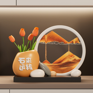 时来运转花瓶流沙画摆件办公室客厅装 饰品创意解压实用礼物郁金香