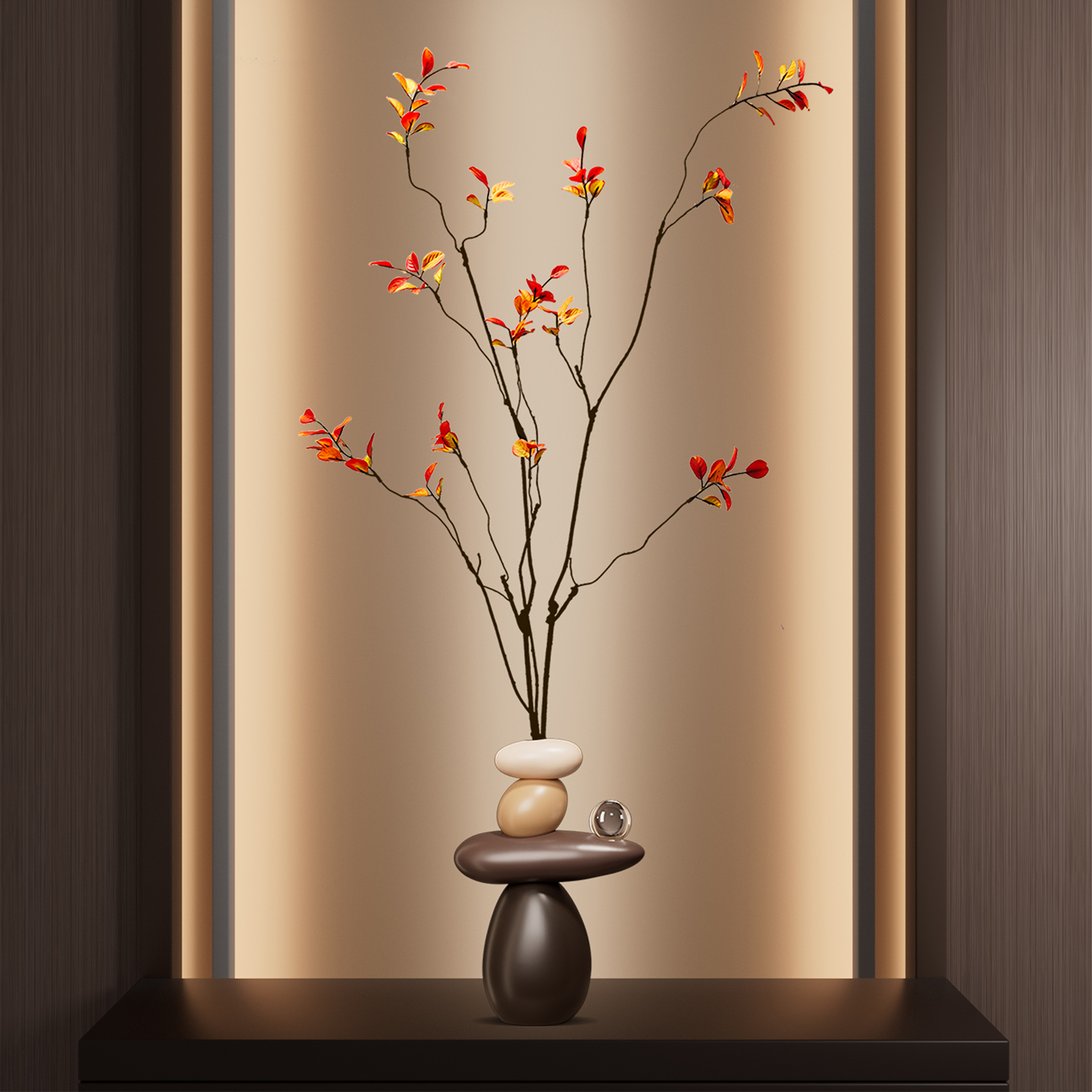 时来运转入户玄关装饰摆件客厅轻奢高档壁龛花瓶仿真绿植装饰品