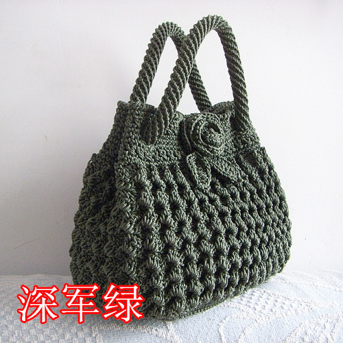 新年礼物 手工钩编 合股线纯色小八孔女士手提包