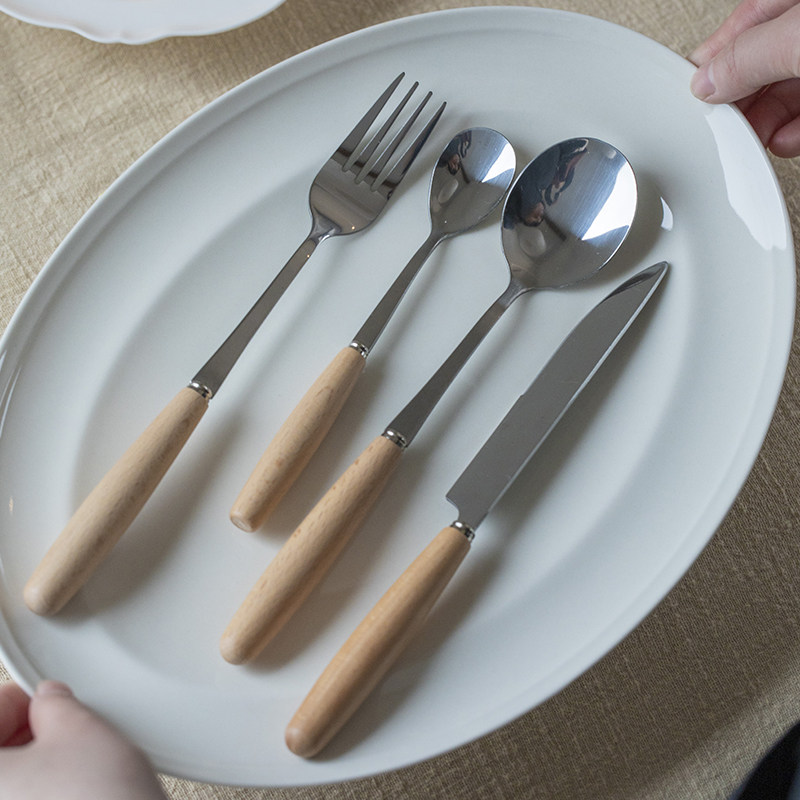 曼叙餐具套装家用木柄304不锈钢精致特别好看的餐具套装好好吃饭,餐饮具,叉/勺/筷套装,淘宝优惠券,粉丝福利购,淘宝优惠卷