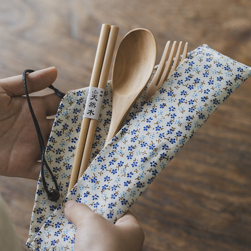 曼叙叉筷勺套装木质榉木餐具套装