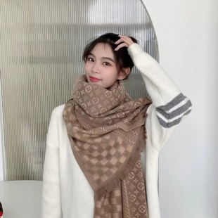 围巾长披肩网红格子百搭格纹新款秋冬时尚仿羊绒围脖欧美加厚双面
