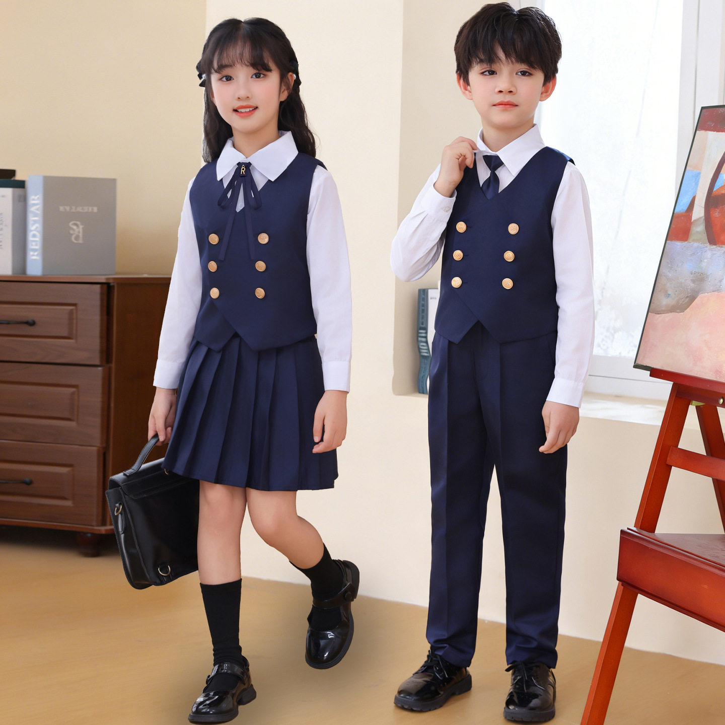 儿童合唱演出服小学生诗歌朗诵马甲套装男女童校园主持礼服班服