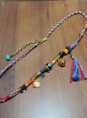 藏式手工编挂脖项链招财五彩文玩佛牌唐卡绳手工编织配挂绳民族风