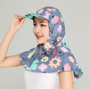 新款薄款男女垂钓户外抽绳披肩打磨涂装防晒防风防尘运动帽