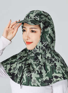 新款迷彩男女通用垂钓户外抽绳披肩防晒防风防灰尘帽子打磨涂装