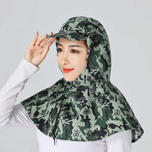 新款 迷彩男女通用垂钓户外抽绳披肩防晒防风防灰尘帽子打磨涂装
