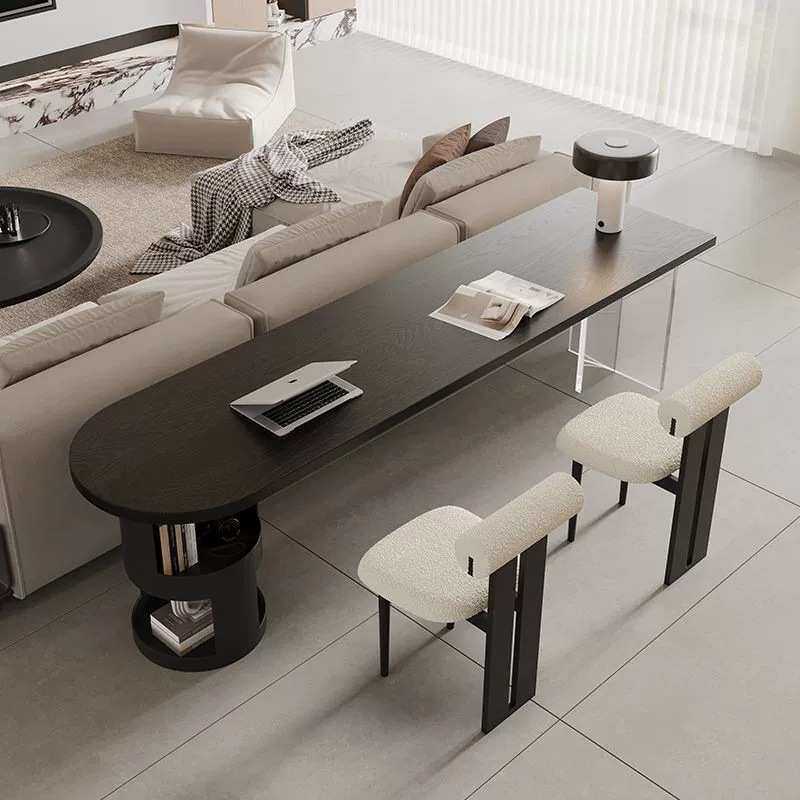 黑色实木书桌意式极简居家办公电脑桌横厅沙发后双人长条桌书桌椅