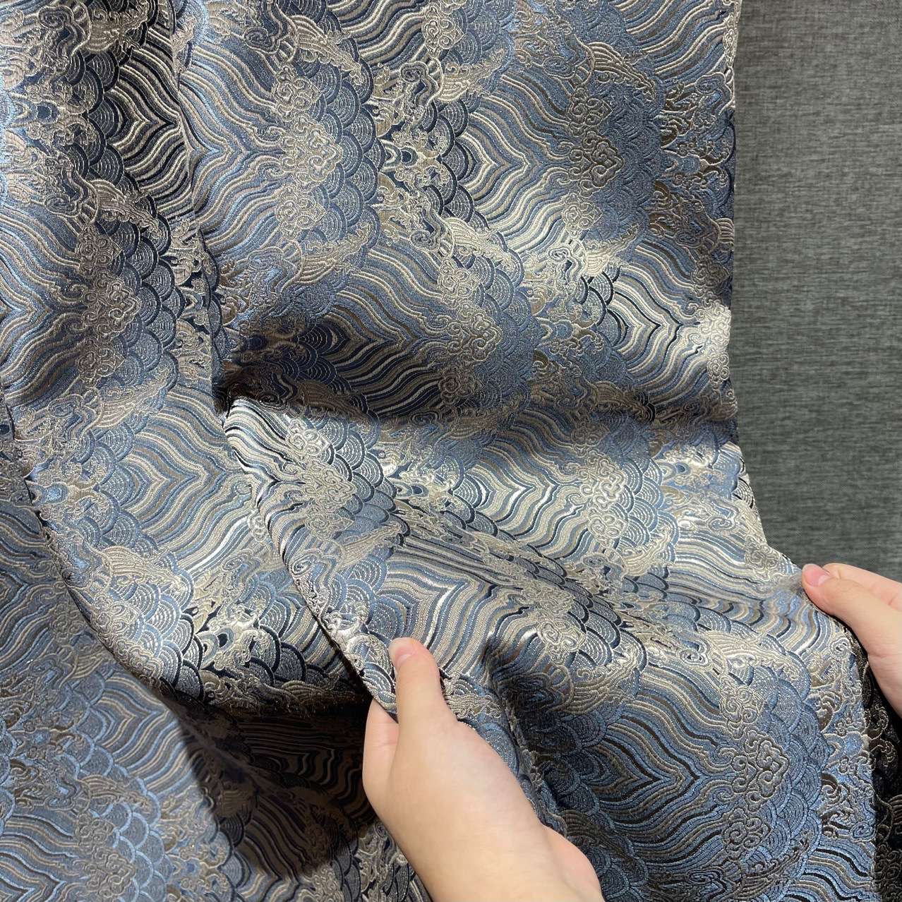 古典新中式提花海潮纹高精密宽幅色织面料新中式客厅高档大气窗帘