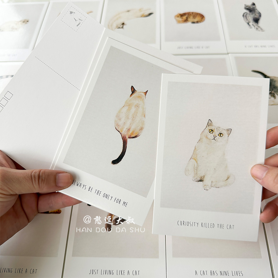 可爱咪星人小猫卡通手绘明信片