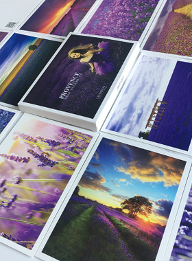 盒装普罗旺斯紫色薰衣草花朵花海花田的明信片30张