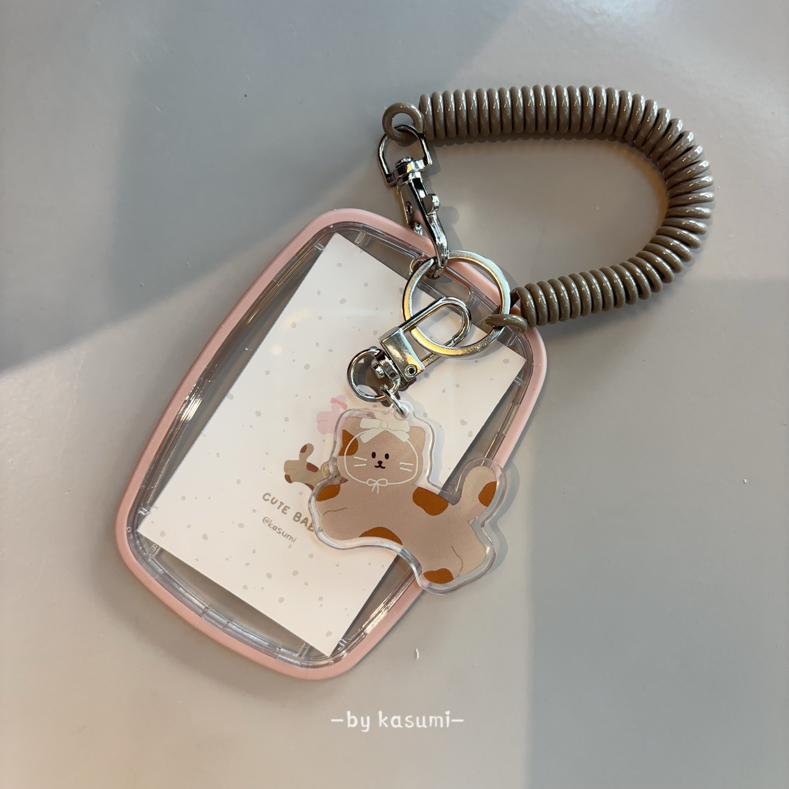 原创版权小猫宝宝钥匙扣一体公交饭卡校园证件工牌特斯拉透明卡套