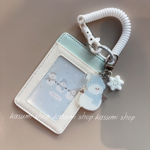 原创雪人派对雪花挂件两卡位拼色皮卡套公交门禁照片工牌证件饭卡