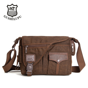 韩版帆布包大容量单肩包斜跨挎包男士休闲旅行通勤背包iPad横款包