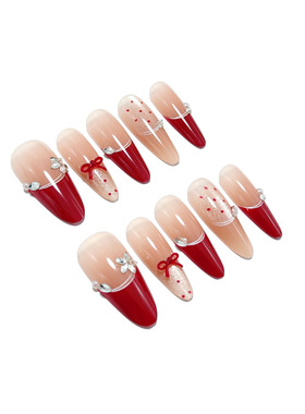 安可拉红新年猫眼法式红色美甲气质波点高级显白爆闪手工穿戴甲片